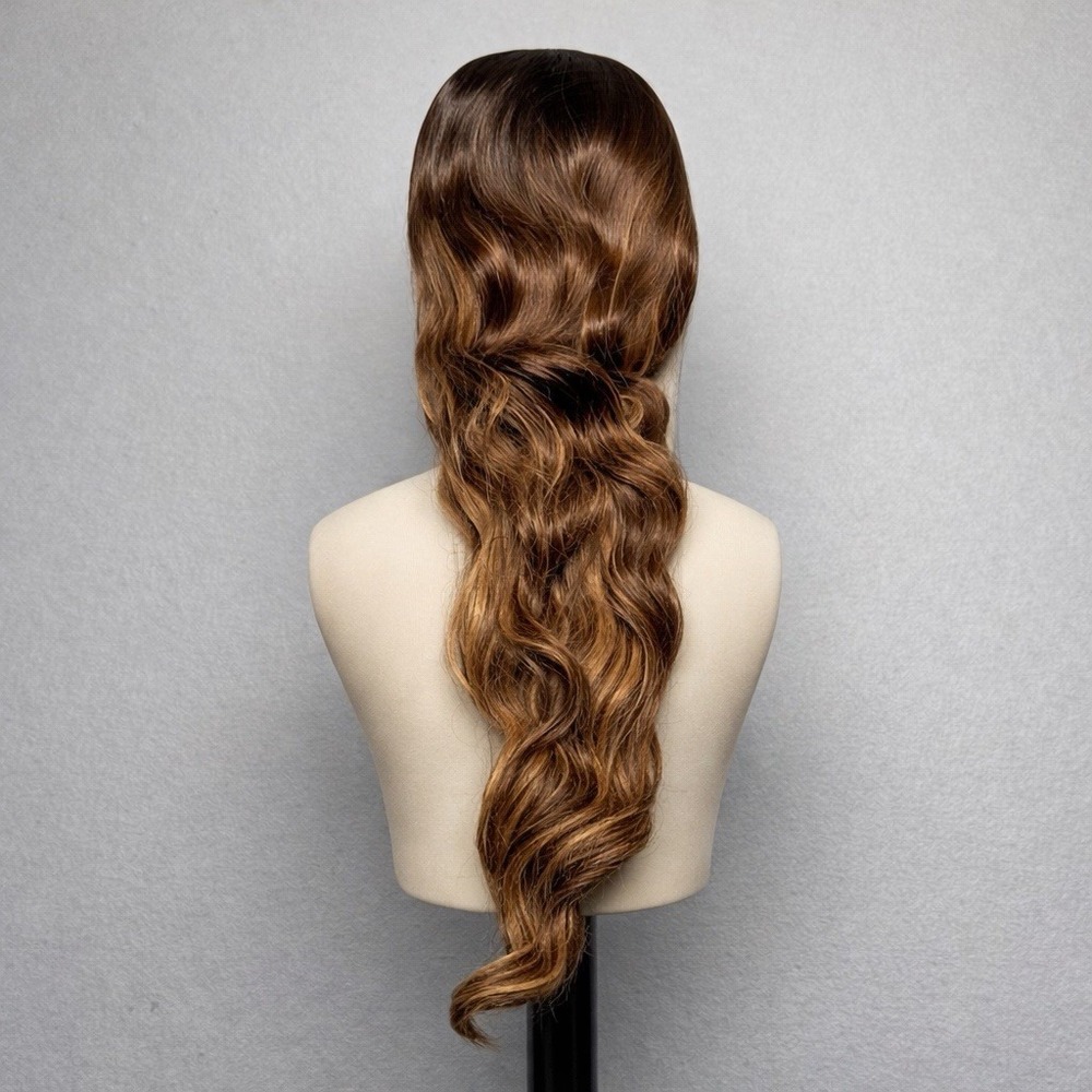 OKVOKV 26" Lace Front Synthetic Wig Body Wave Brown Highlighted New